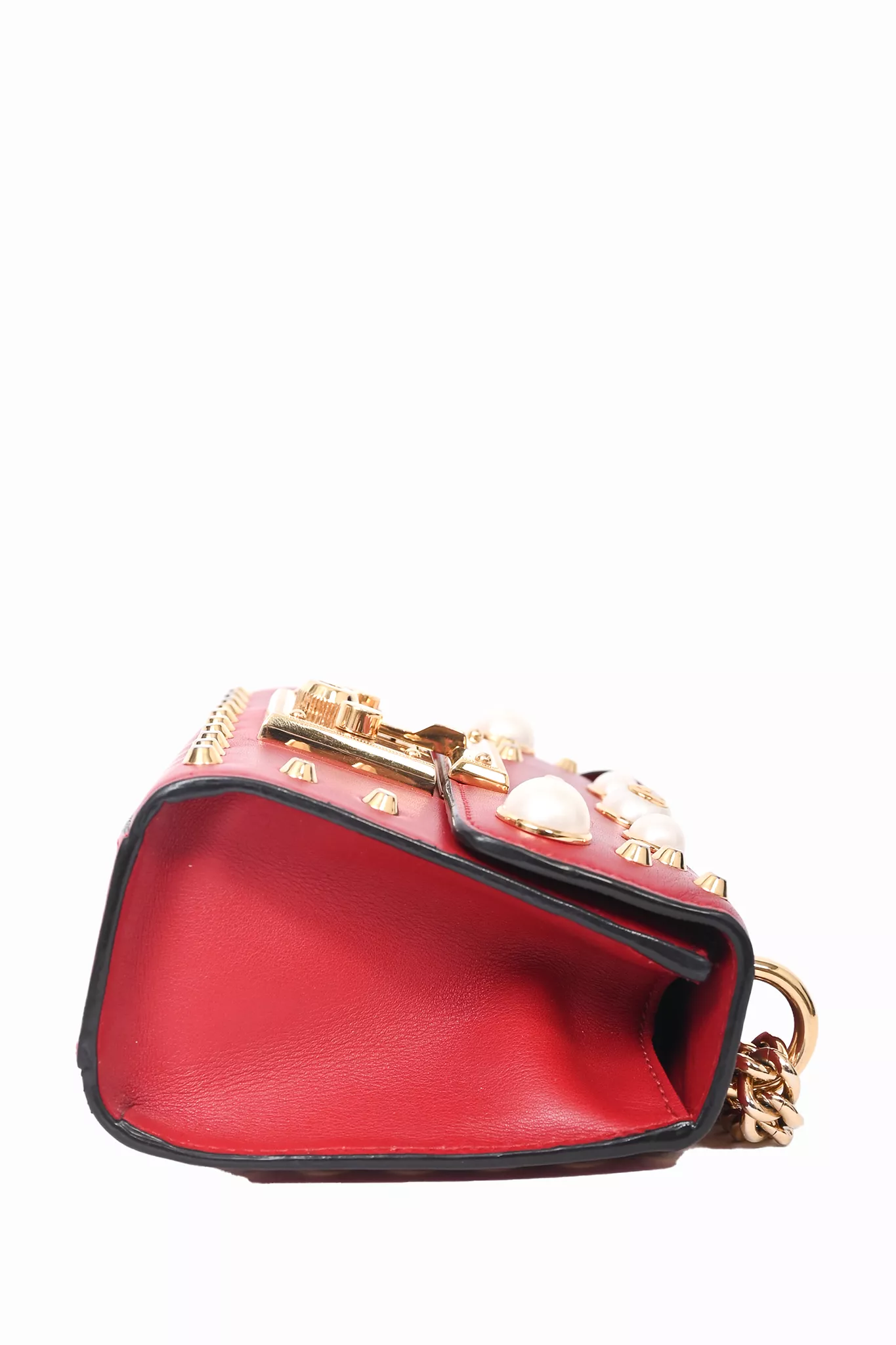 Gucci Red Leather Small Pearly Padlock Chain Bag