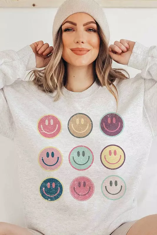 HAPPY FACE GALLERY GRAPHIC SWEATSHIRT PLUS SIZE