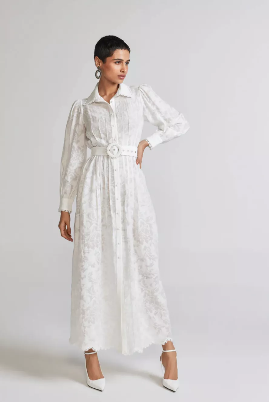 Hemant and Nandita - Ilara Long Shirt Dress - White