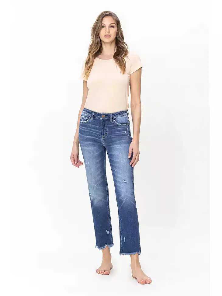 High Rise Slim Straight Jean with Raw Hem - Flying Monkey