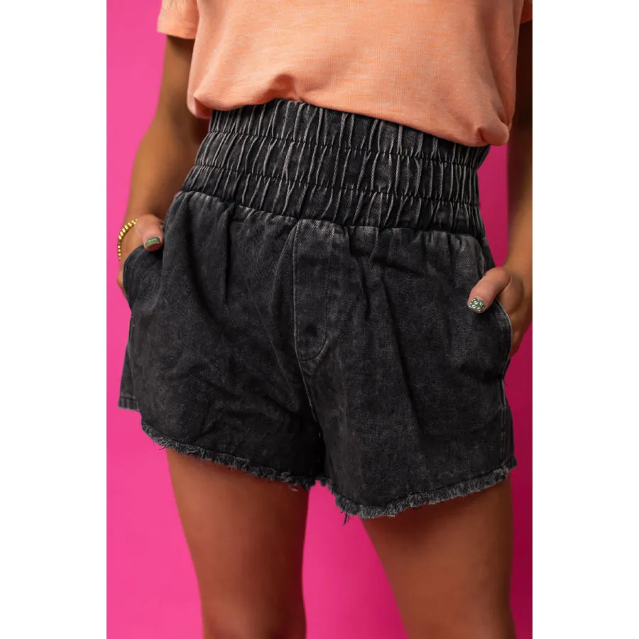 High Waist Raw Hem Denim Shorts