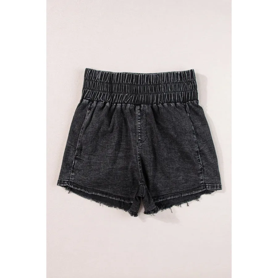 High Waist Raw Hem Denim Shorts