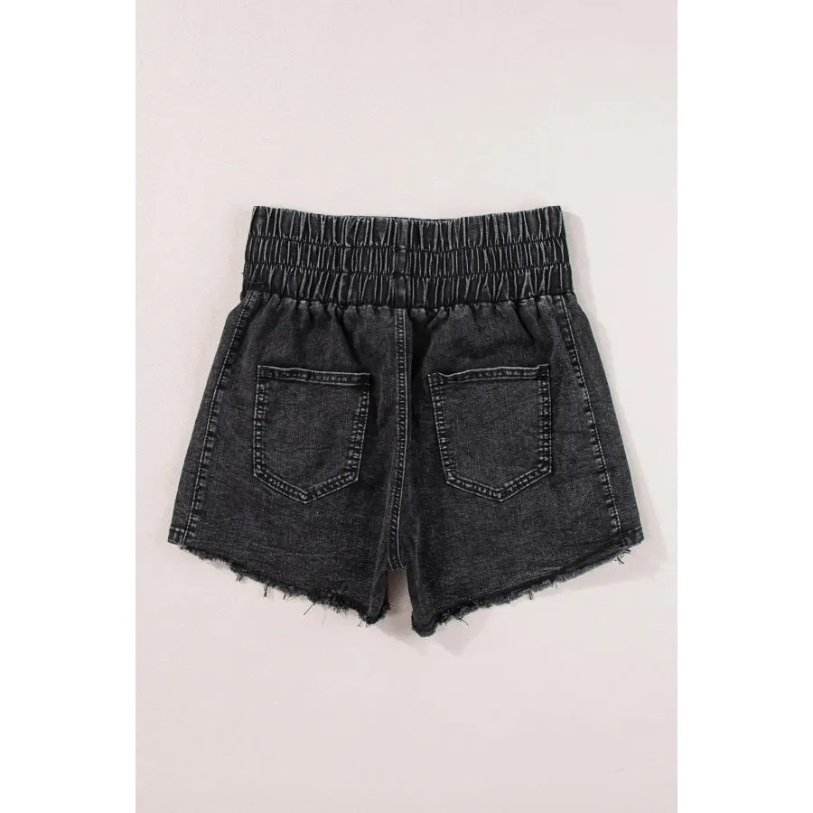 High Waist Raw Hem Denim Shorts