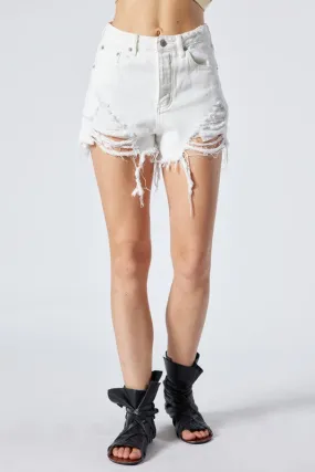 High Waisted Destroyed Denim Shorts