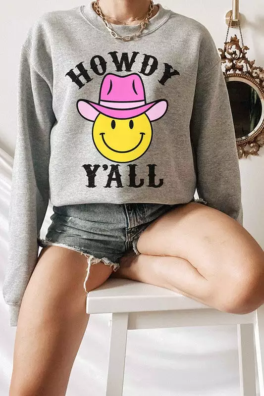 HOWDY YALL SMILEY GRAPHIC SWEATSHIRT PLUS SIZE