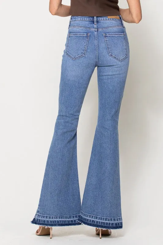 I've Got 5 On It High Rise Button Fly Distressed Denim Flare Jeans