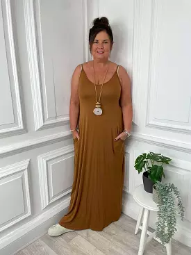 Jersey Spaghetti Strap Maxi Dress - Copper