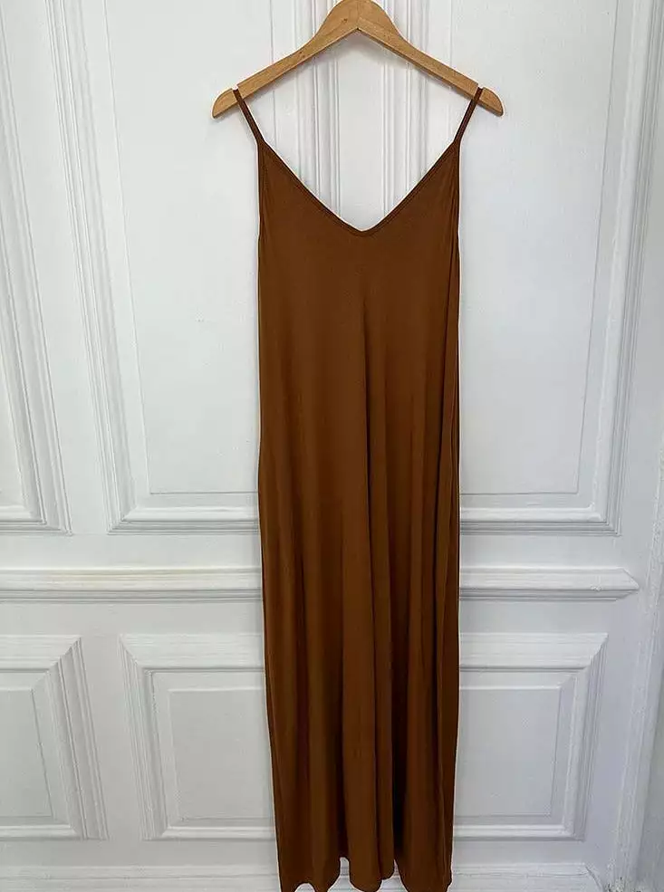 Jersey Spaghetti Strap Maxi Dress - Copper