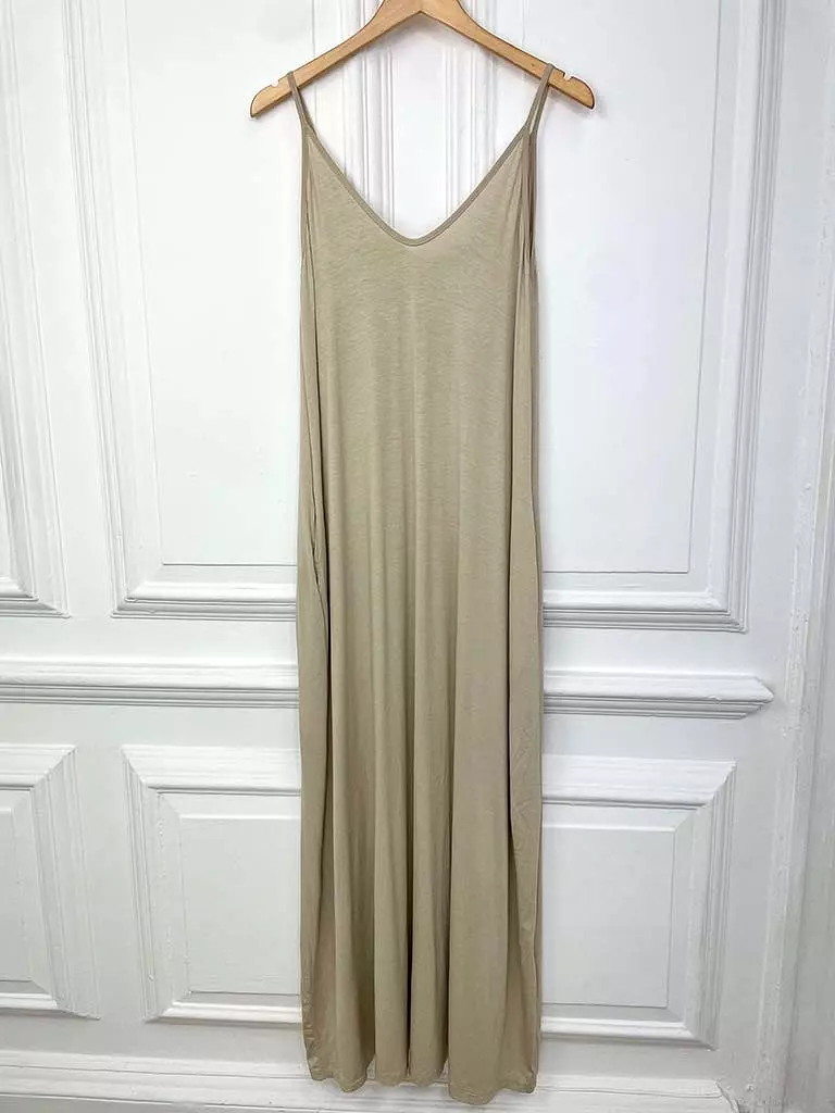 Jersey Spaghetti Strap Maxi Dress - Stone