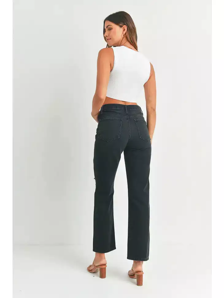 Just Black Denim High Rise Long Straight Jean - Washed Black