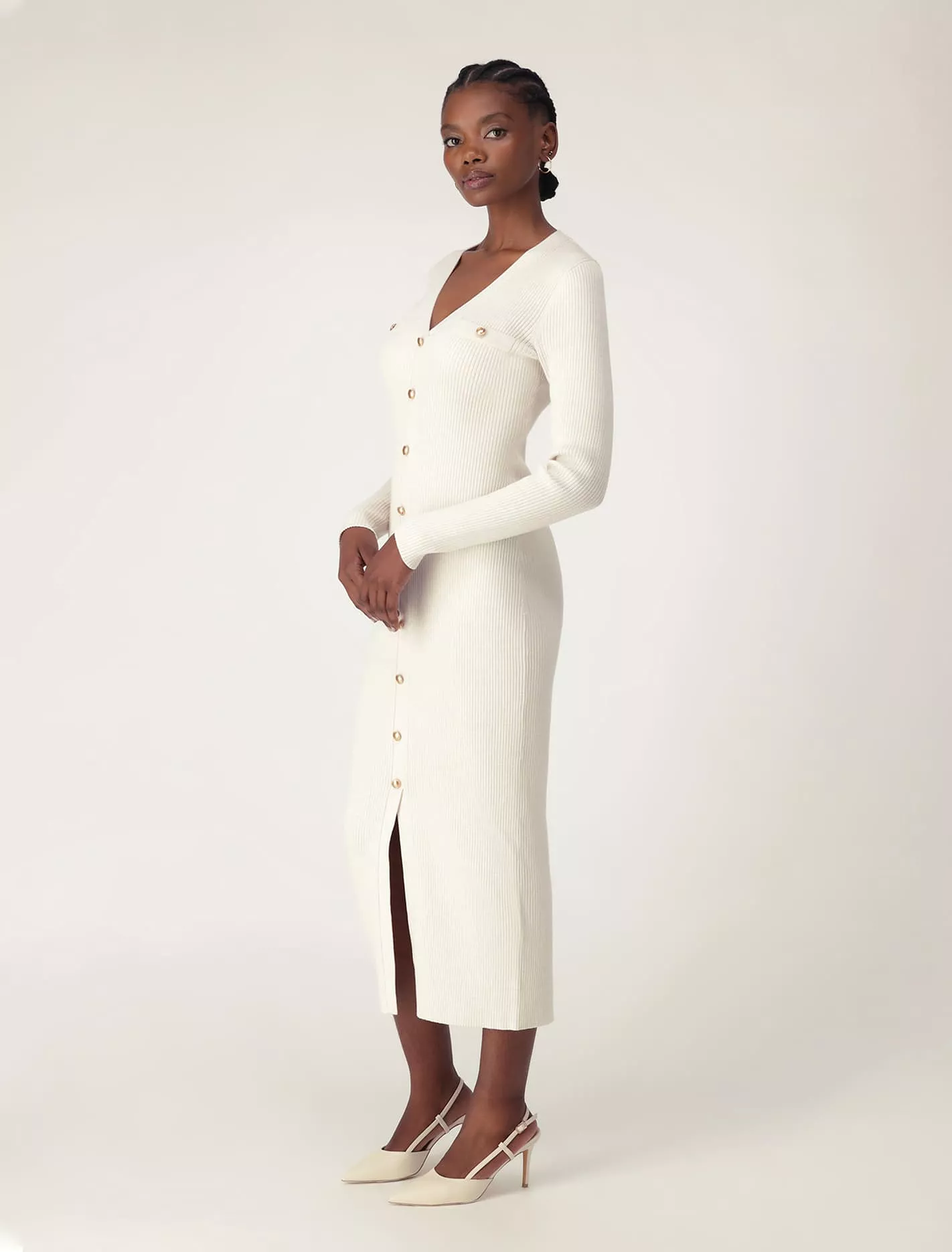 Karlie V Neck Knitted Midi Dress