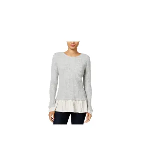 Kensie Womens Ruffled Contrast Pullover Sweater, TW2