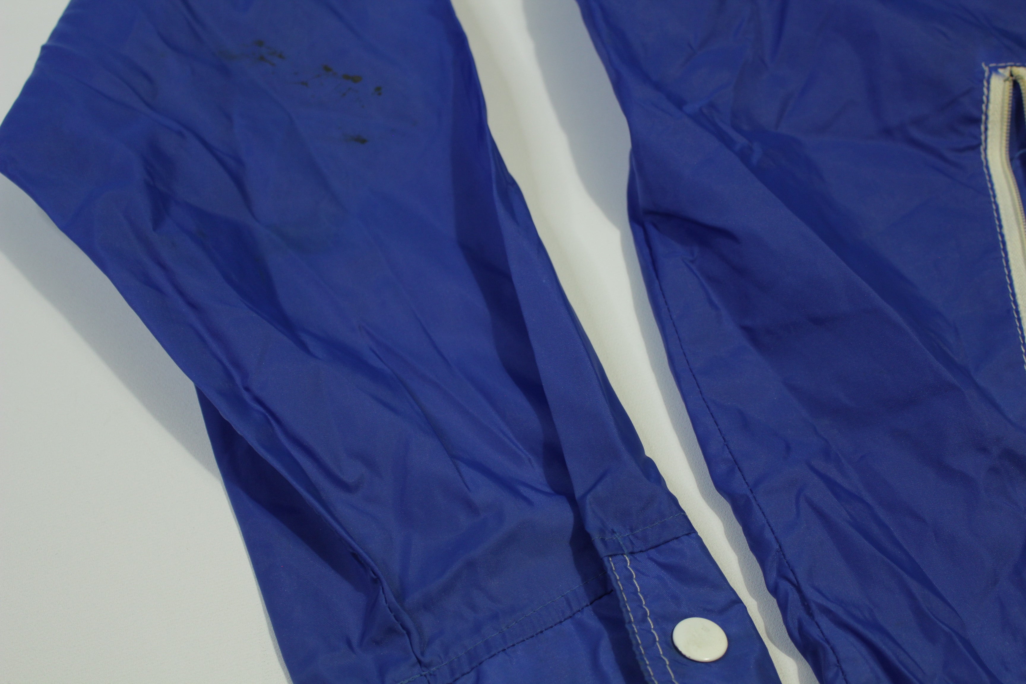 Kmart Vintage 70's Nylon Blue White Accents  Buttons Nylon Windbreaker Jacket