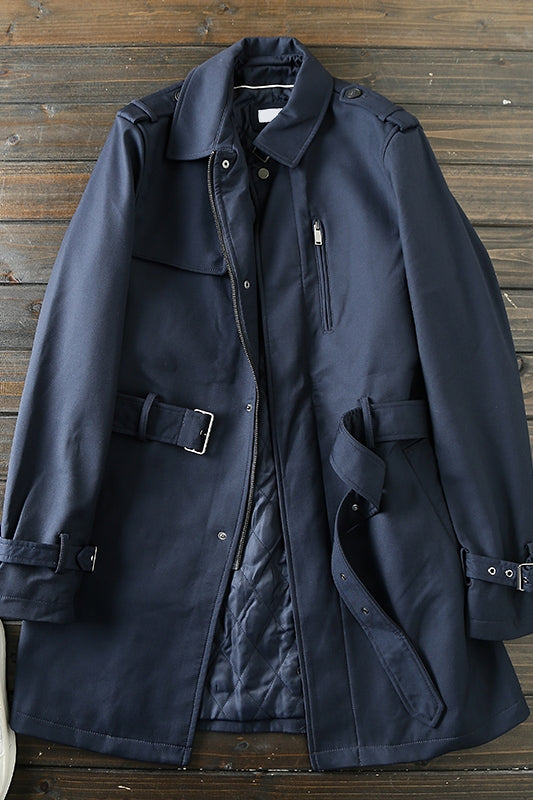 Mens Quilting Lining autumn and winter casual lapel mid-length windbreaker jacket trench coat