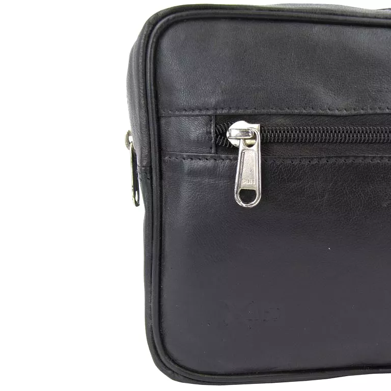 Mens Toiletry/ Travel Wash Bag Soft Leather Black With Wrist Strap