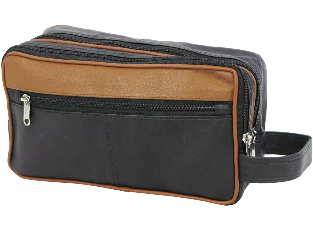 Mens Toiletry/ Travel Wash Bag Soft Leather With Wrist Strap