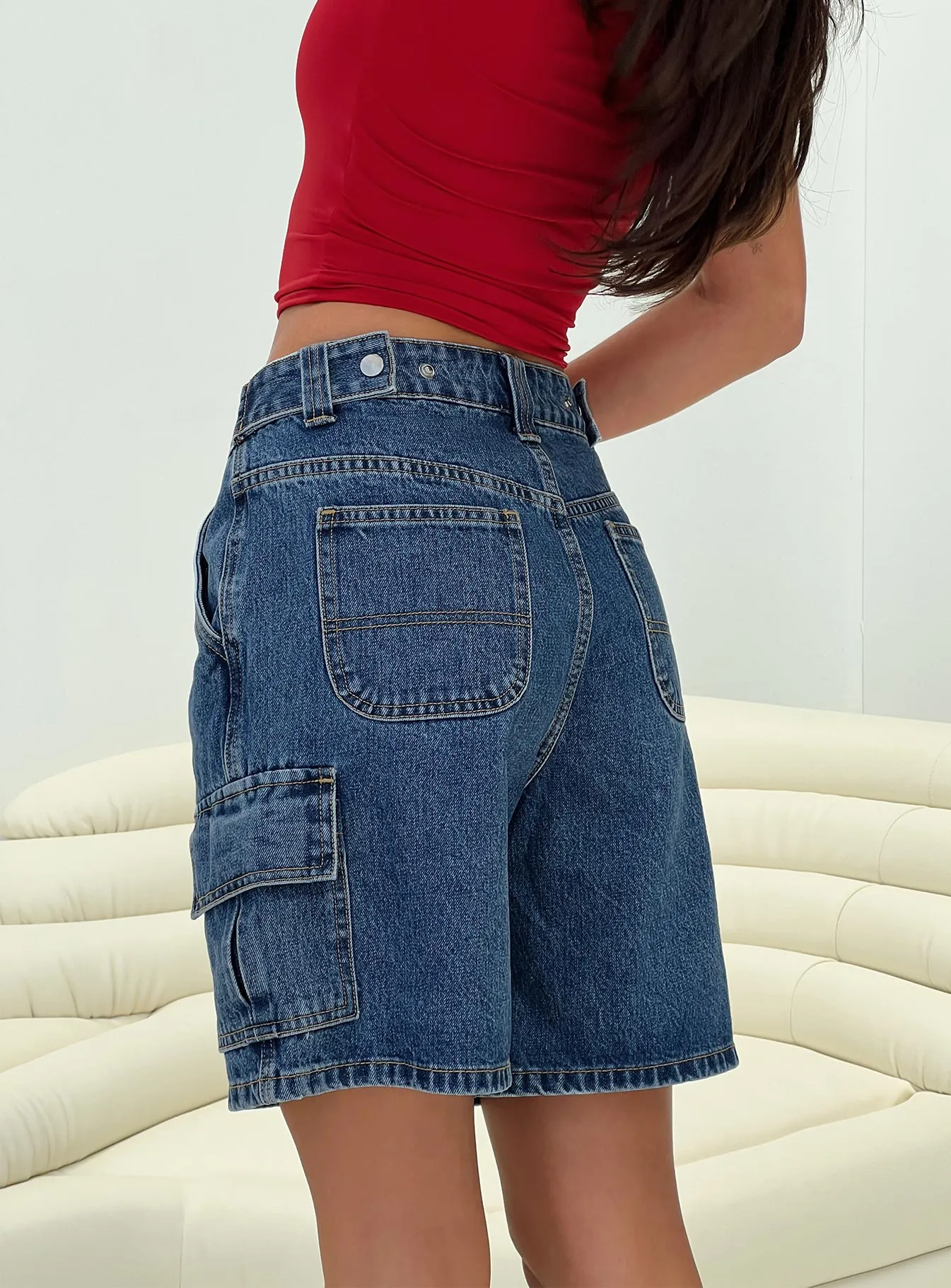 Mika Carpenter Denim Shorts Mid Wash