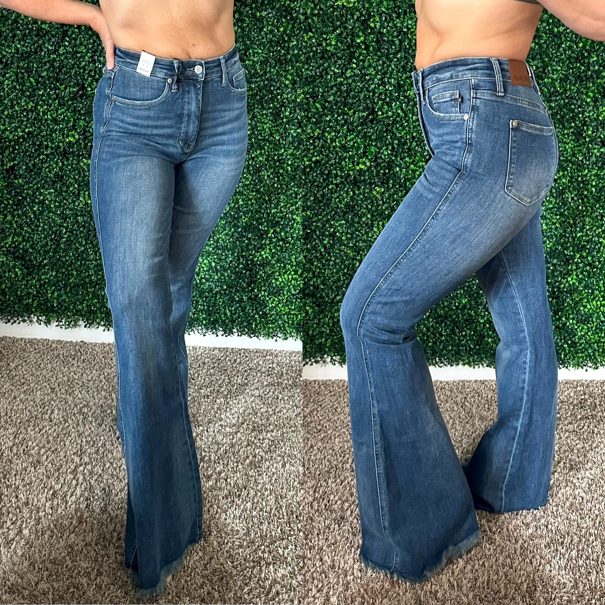 Miley High Waist Control Top Frayed Hem Flare Jeans