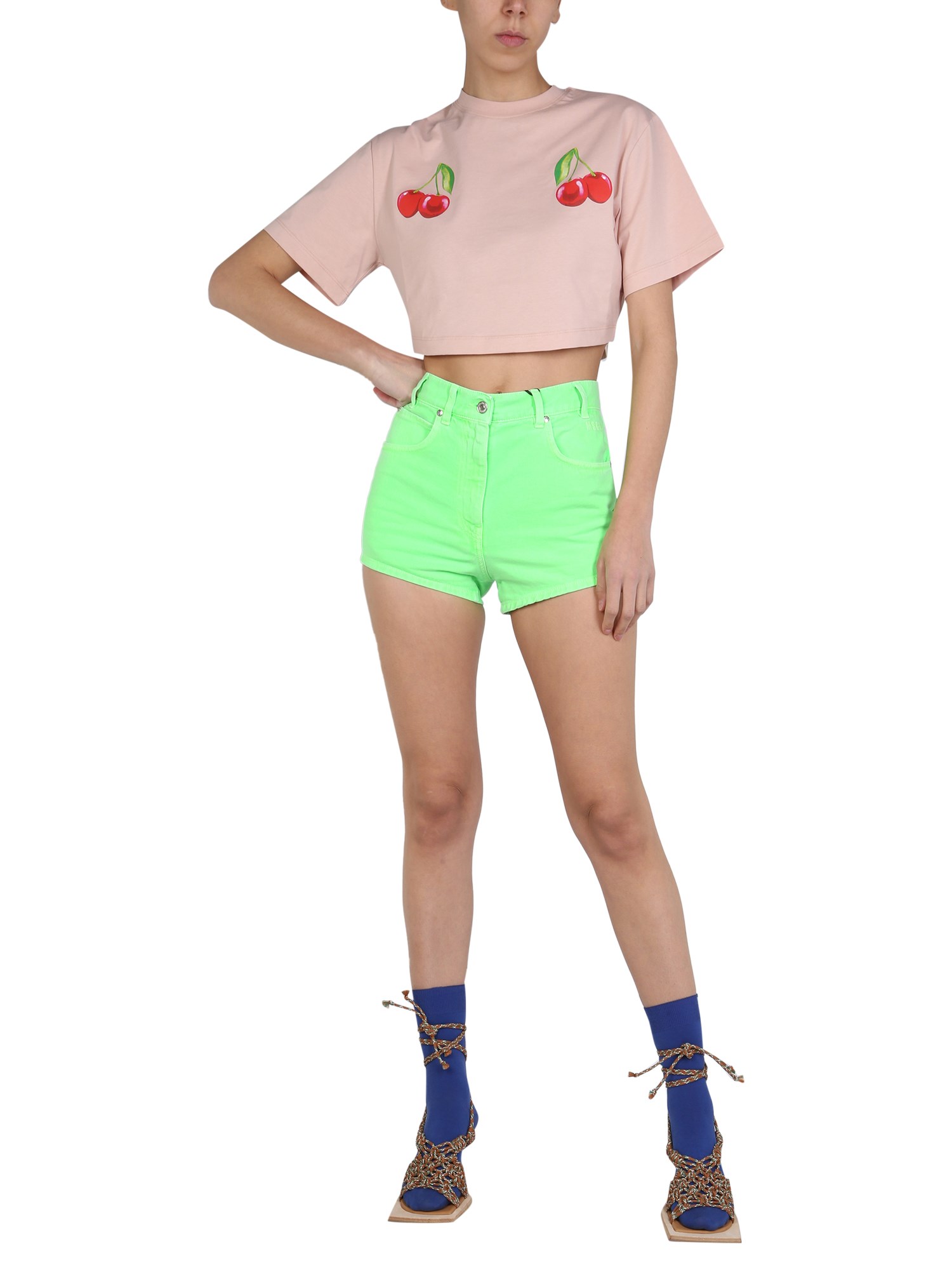 MSGM    COTTON LOGO EMBROIDERY DENIM SHORTS