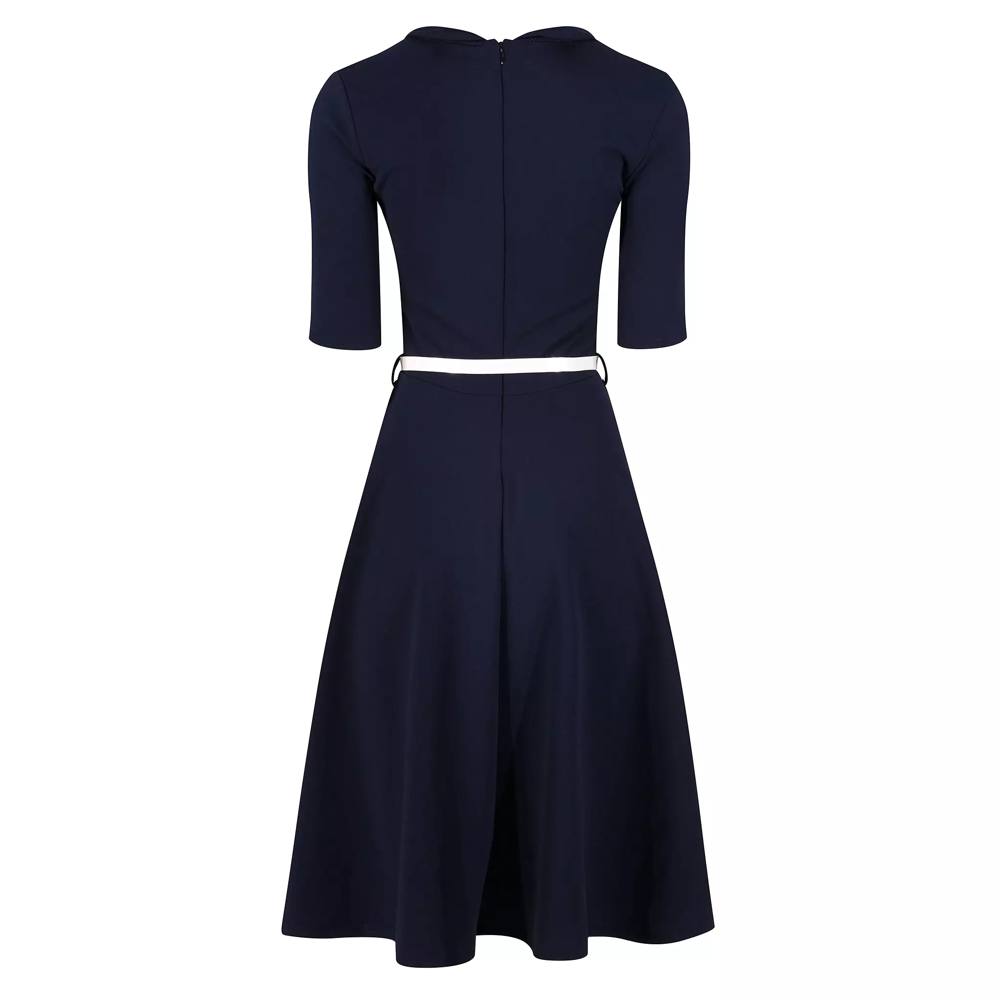 Navy Blue 1/2 Sleeve Nautical Collared Vintage Midi Swing Dress