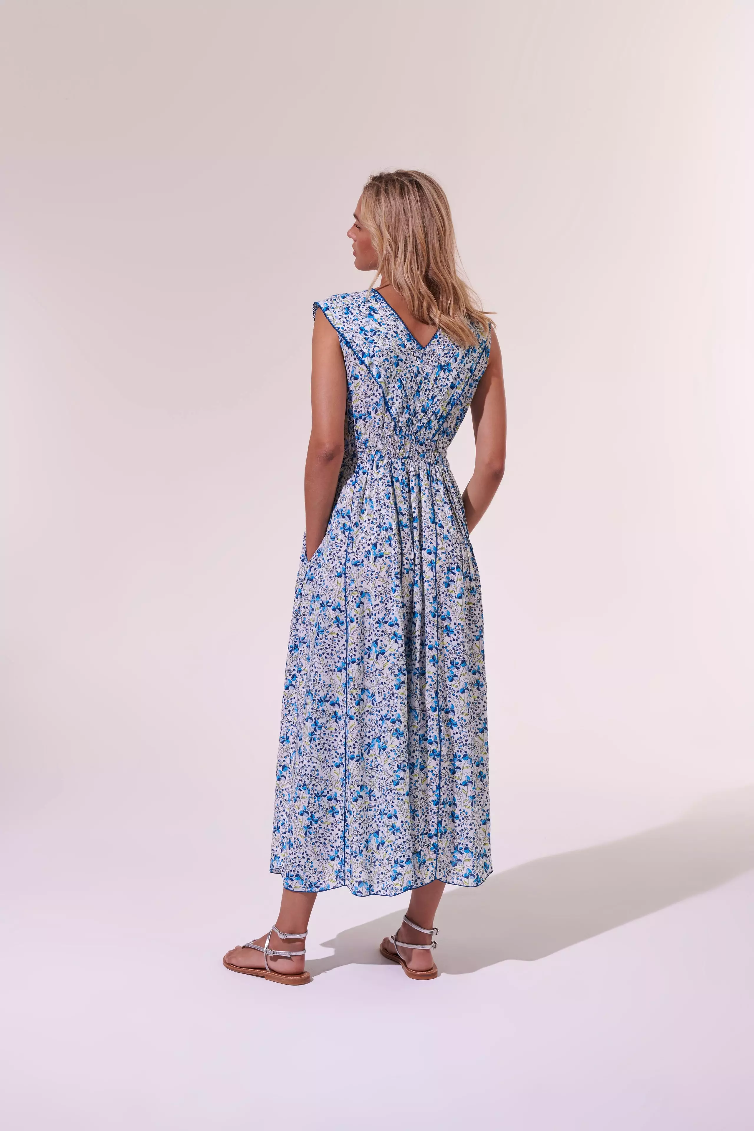 Poupette St Barth - Long Dress Agnes - Blue Mini Jonquille