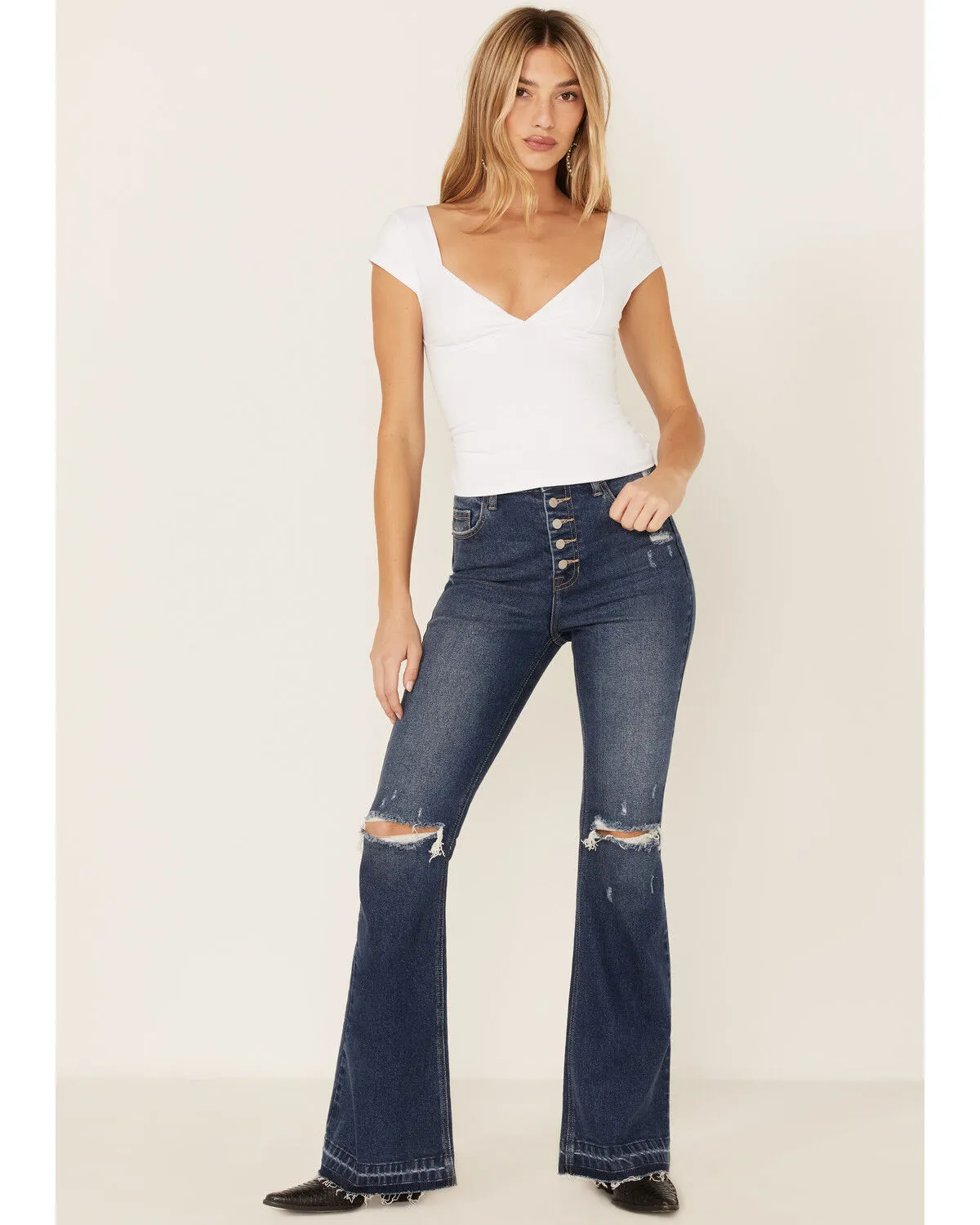 Product Name:  Cello Women's Tinsley High Rise 5-Button Released Hem Flare Jeans