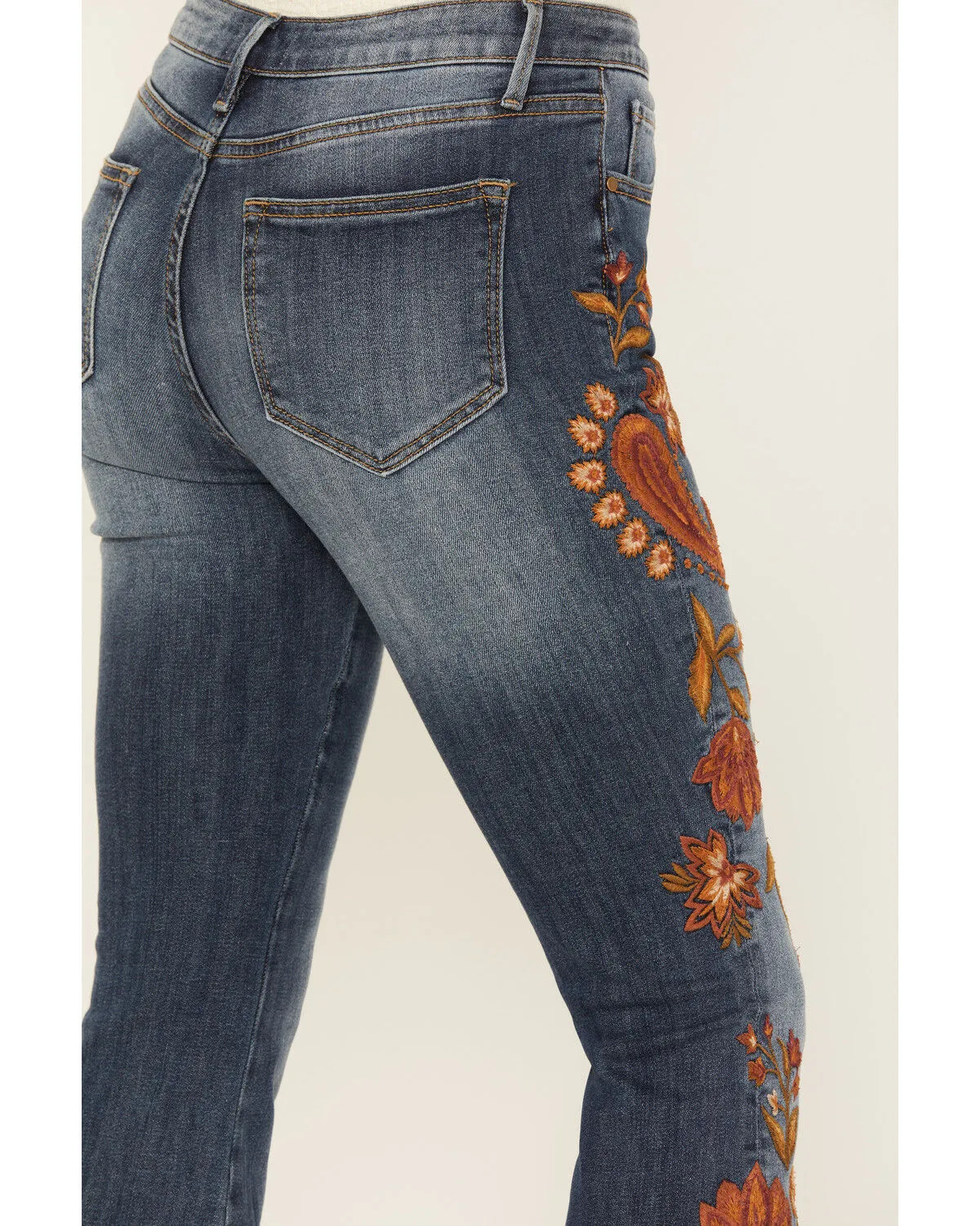 Product Name:  Driftwood Women's Medium Wash Autumn Paisley Print Farrah Flare Jeans