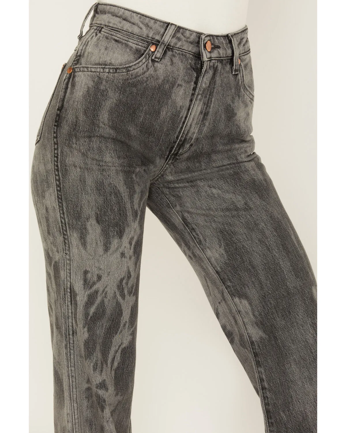 Product Name:  Wrangler Women's Wanderer Laser Acid Wash High Rise Distressed Flare Jeans