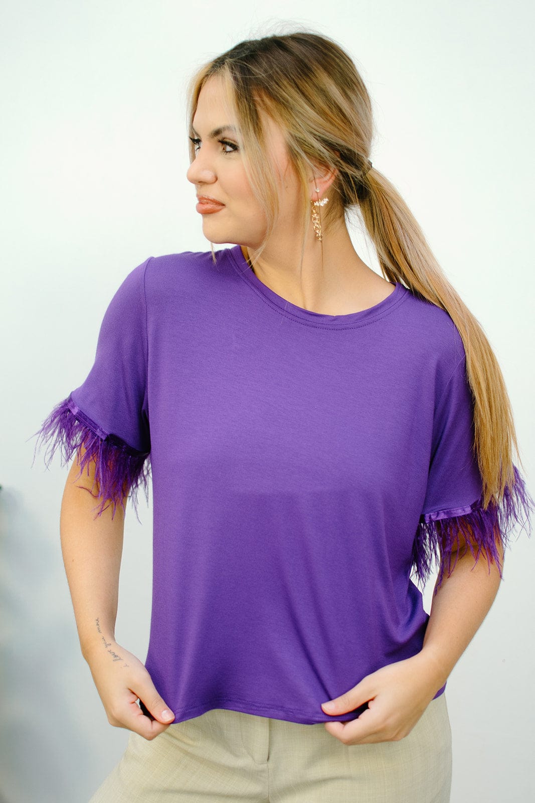 Purple Feather Sleeve Tee