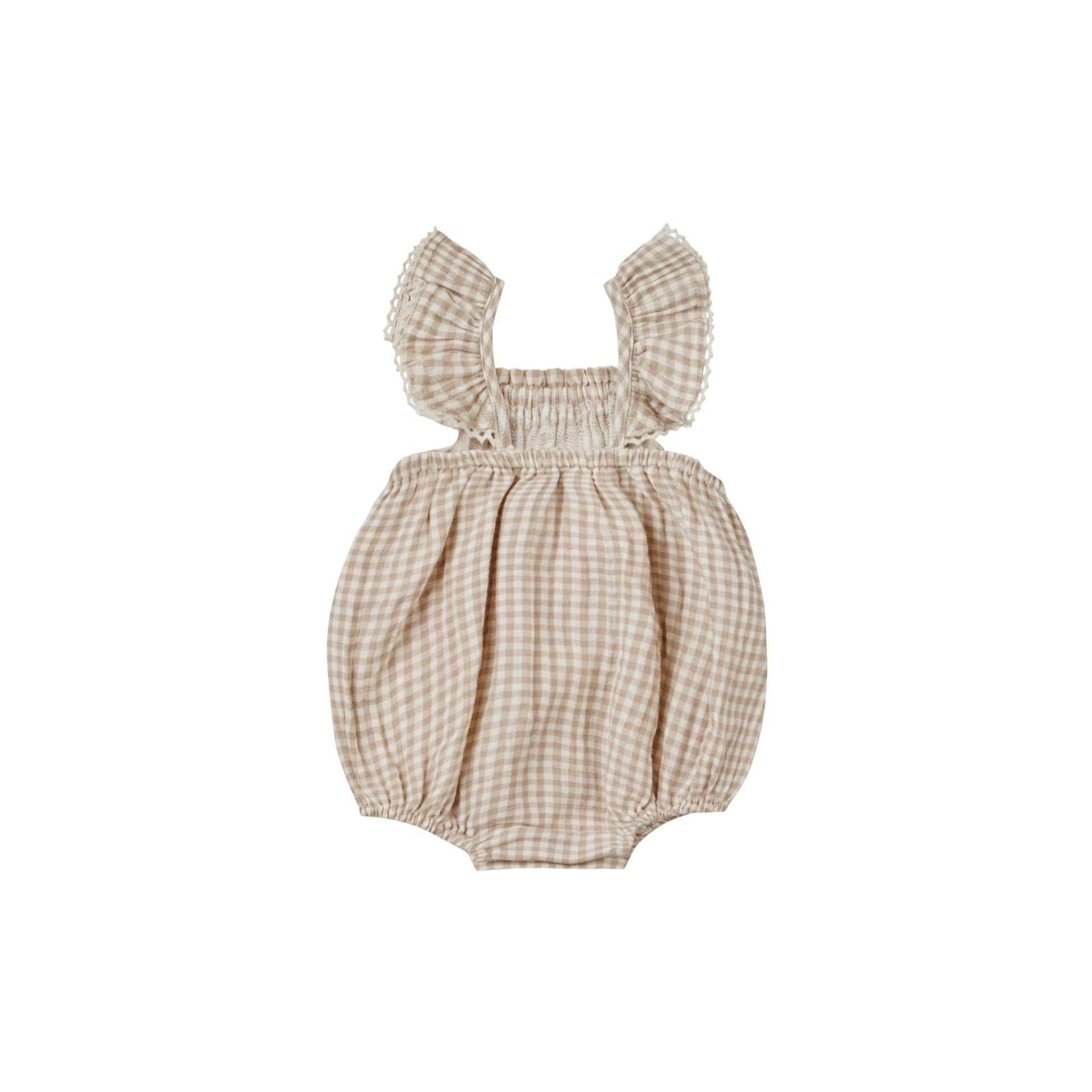 Quincy Mae Bonnie Romper - Oat Gingham