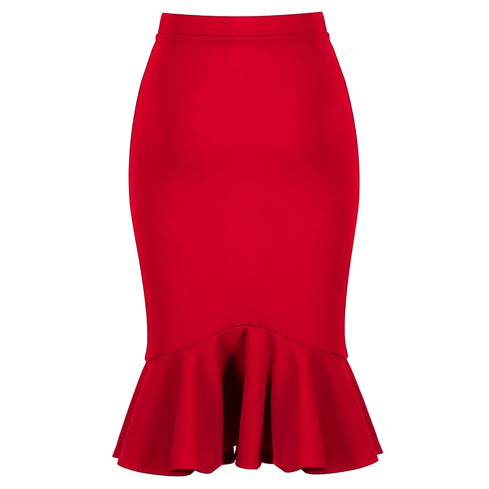 Red Peplum Fishtail Stretch Pencil Bodycon Skirt