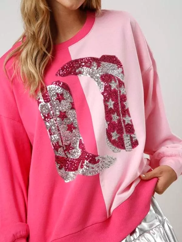 Sequined Boots Women Sweatshirt