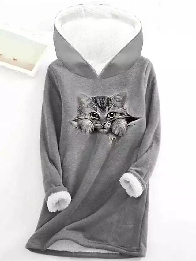 Sherpa Fleece Lined Cat and Butterfly Zip-Up Hoodie Sweatshirt