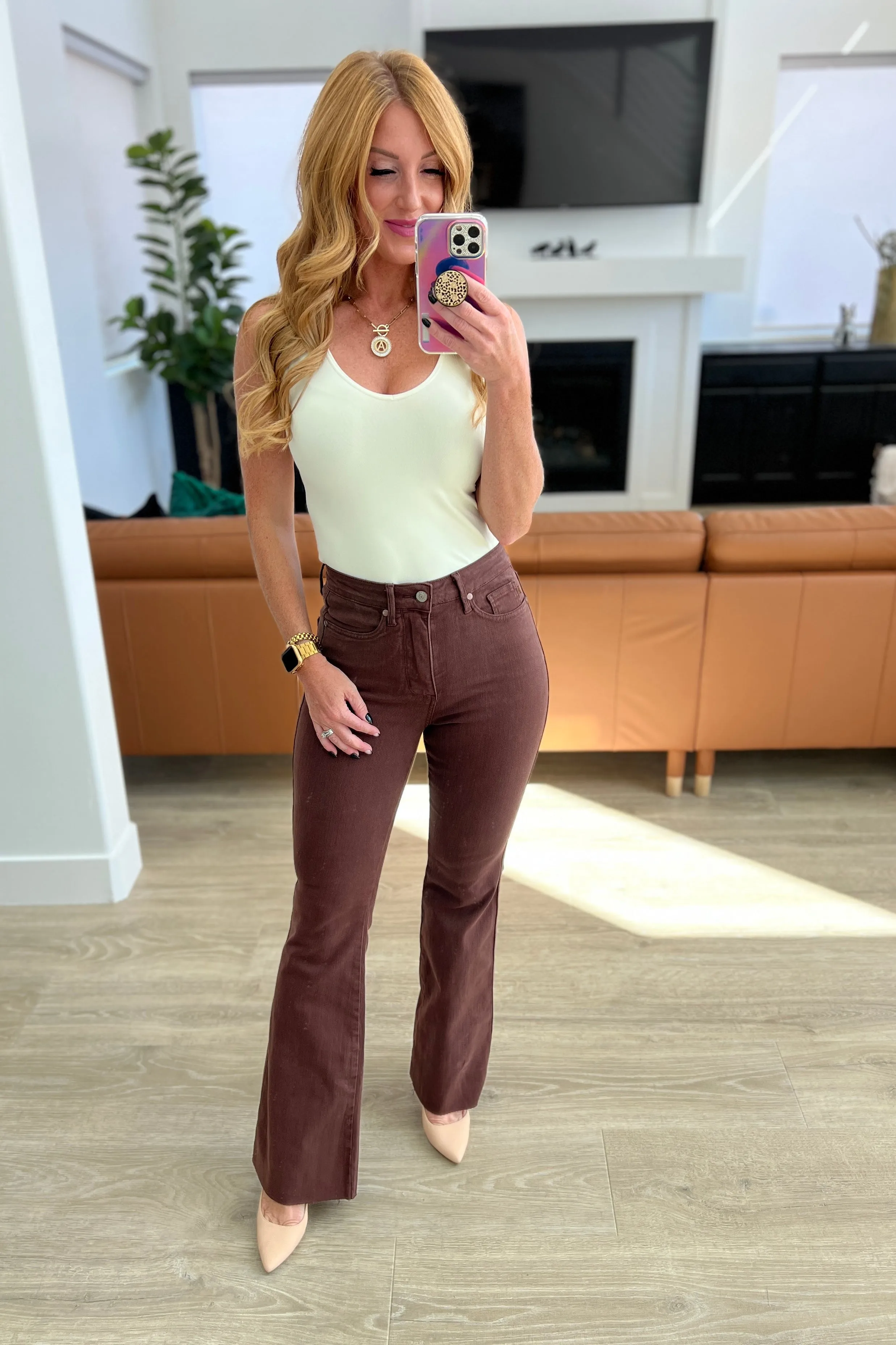 Sienna High Rise Control Top Flare Jeans in Espresso**