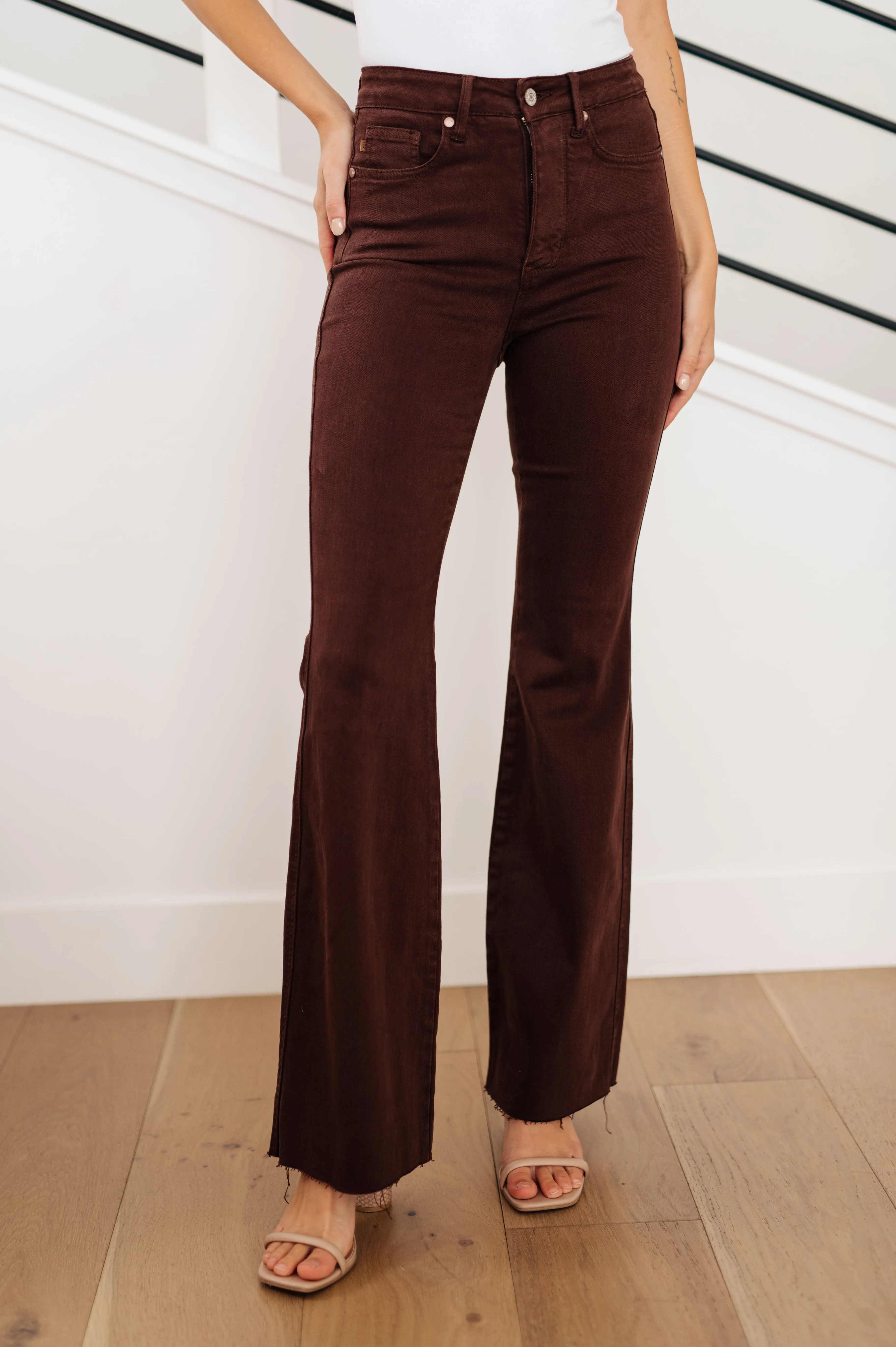 Sienna High Rise Control Top Flare Jeans in Espresso**