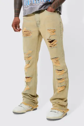 Slim Flare Multi Rip Gusset Jeans | boohooMAN UK