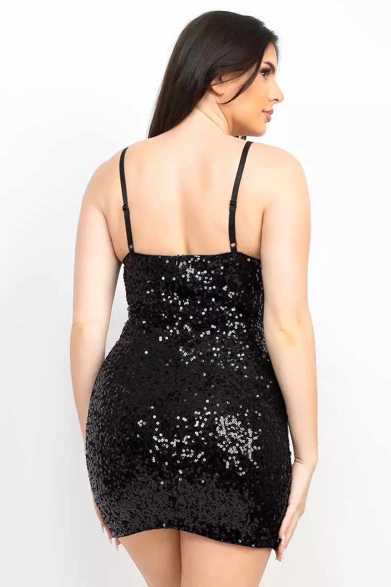 Spaghetti strap Sequin-studded Bodycon Cludwear Mini Dress