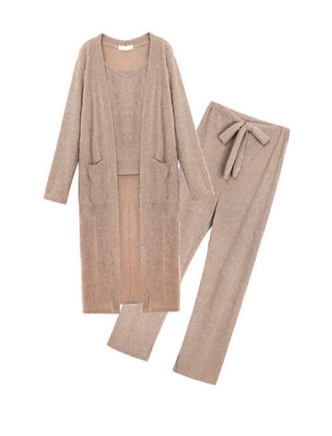 Spaghetti Strap Top Cropped Pants And Long Sleeve Robe Three Piece Set