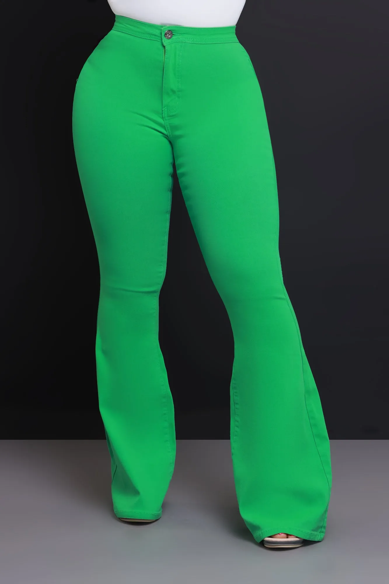 Super Swank High Rise Flare Stretchy Jeans - Kelly Green