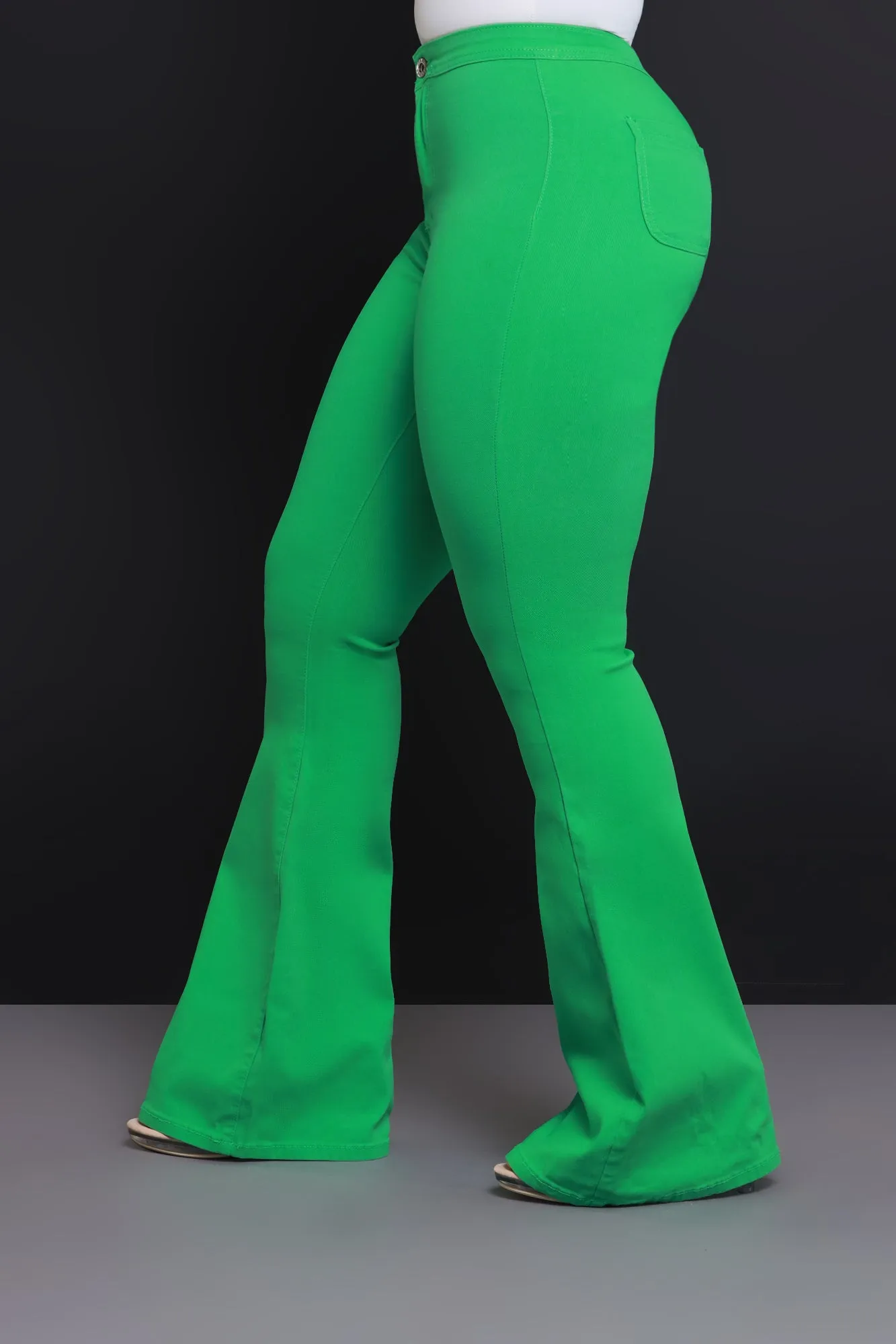 Super Swank High Rise Flare Stretchy Jeans - Kelly Green