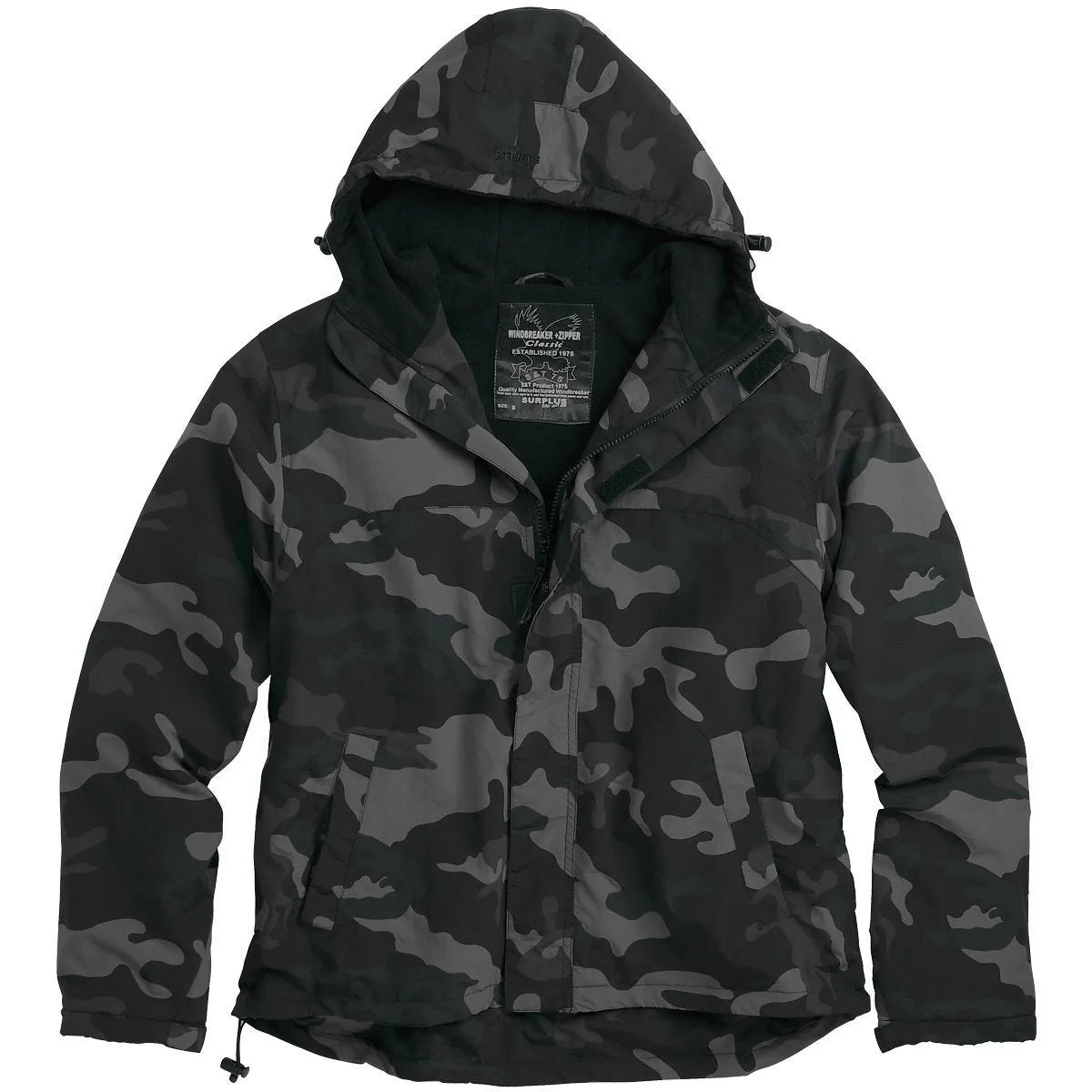 Surplus Windbreaker Jacket with Zipper Black Camo