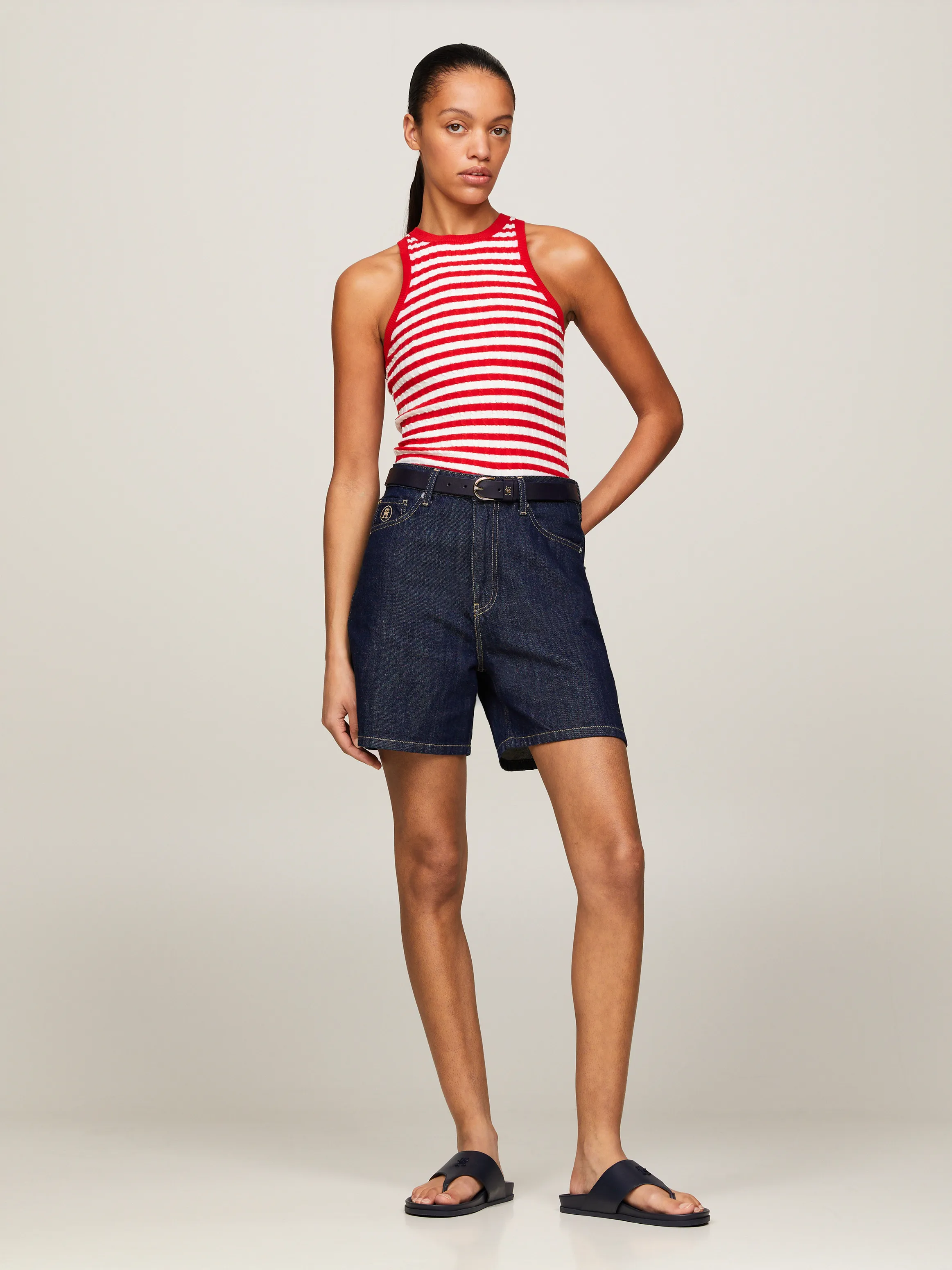 TH Monogram High Rise Fitted Straight Shorts | Shorts | Tommy Hilfiger