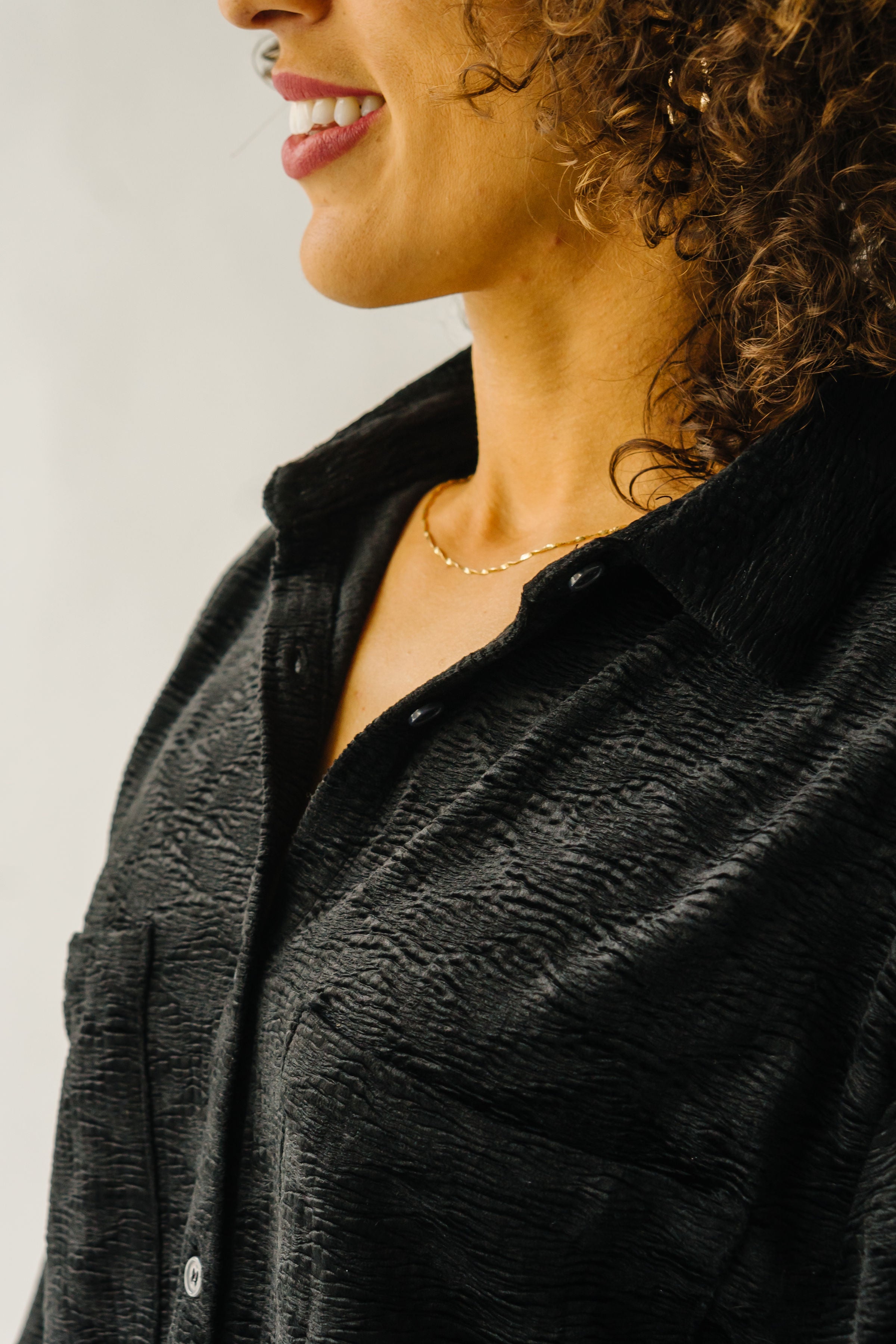 The Warrensburg Textured Button Up Blouse in Black