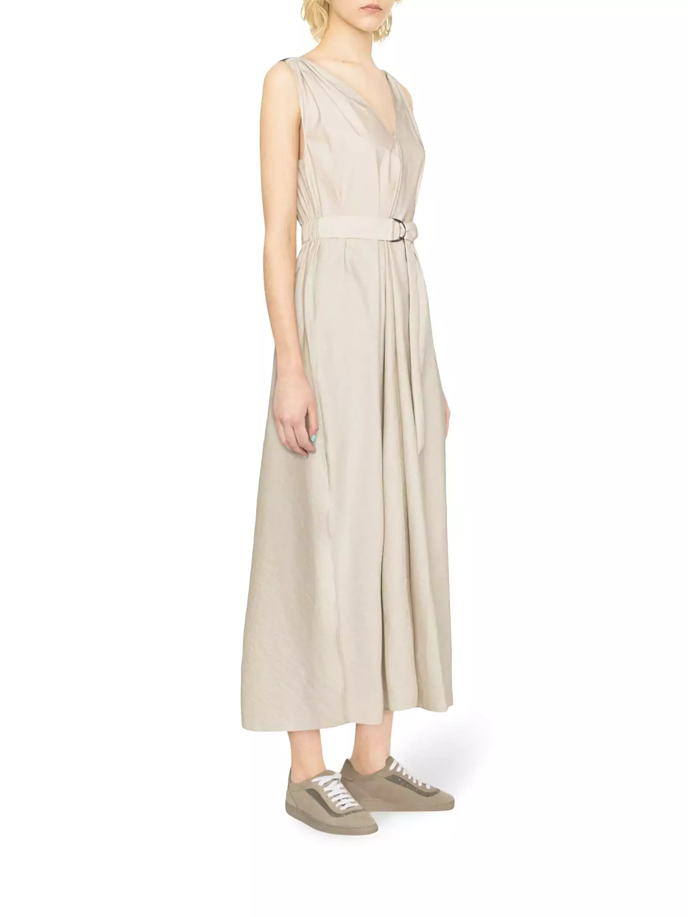 V-neck belted maxi dress