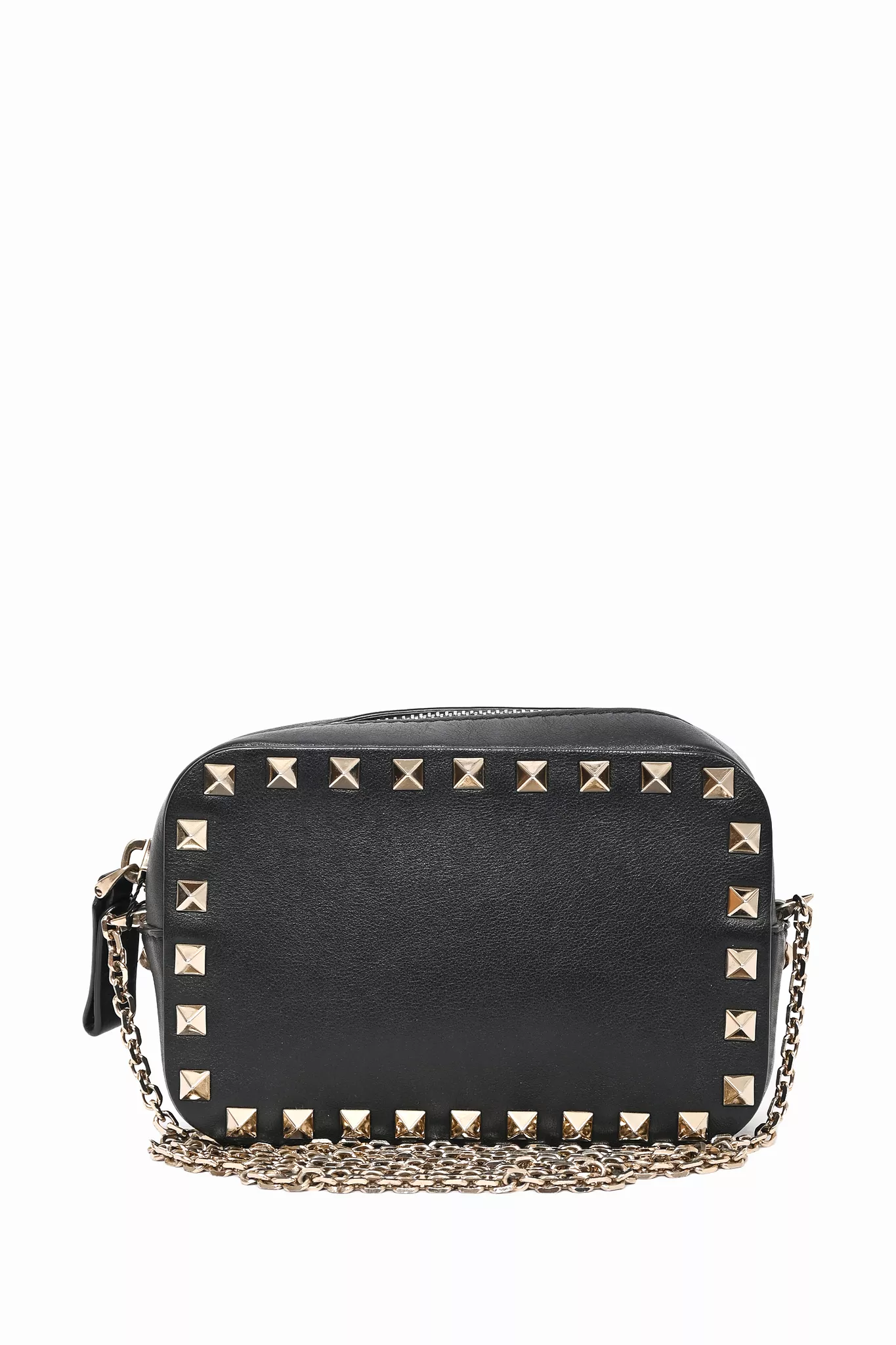 Valentino Black Leather Rockstud Mini Camera Chain Bag