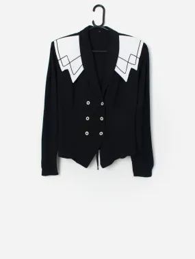 Vintage black double breasted blouse with tie detail – Medium