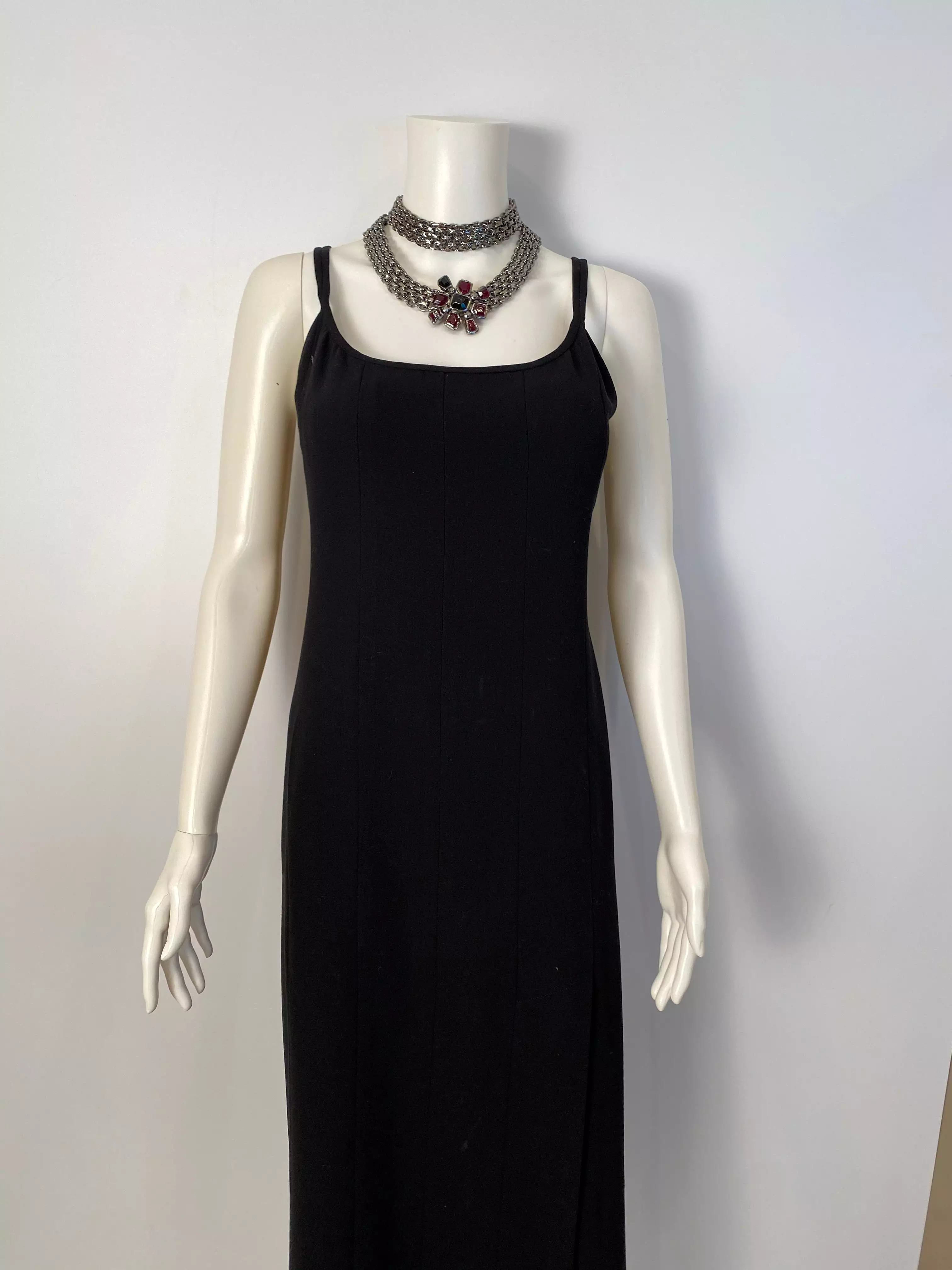 Vintage Chanel 98P, 1998 Spring black maxi long dress FR 40