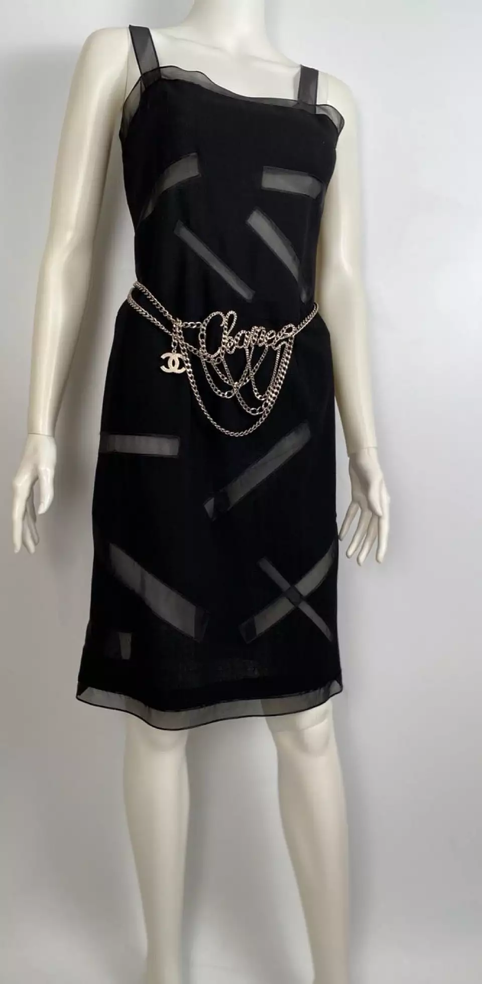 Vintage Chanel Boutique 98P, 1998 Spring Black Dress with Sheer Rectangles FR 34-38 US 2/4/6