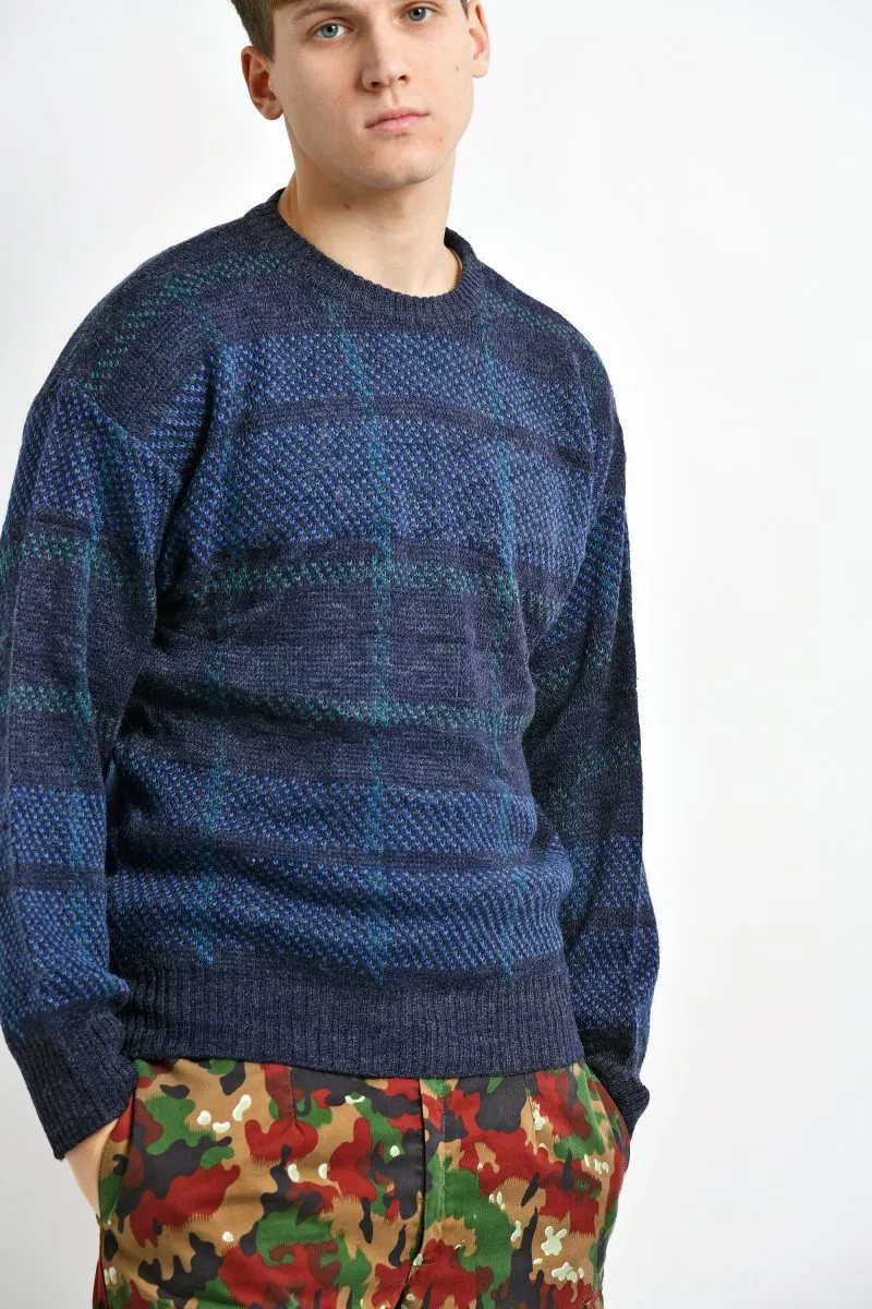 Vintage knit sweater blue mens