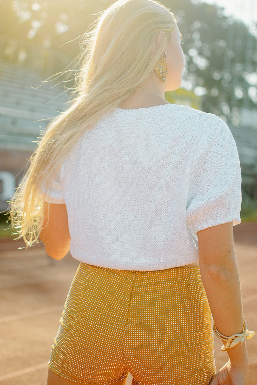 White & Gold Sequin Football Blouse